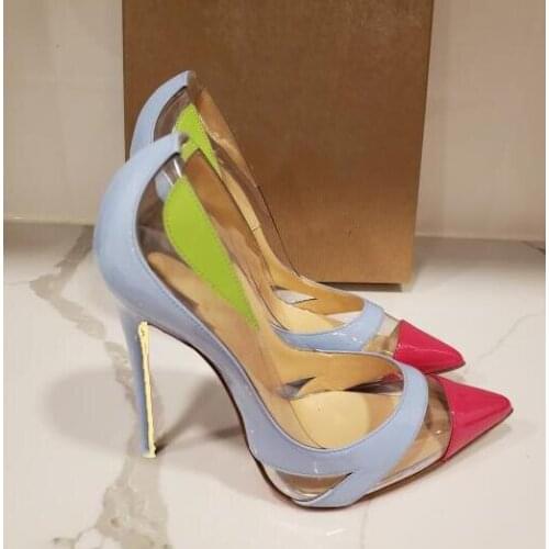 Moraima Snc Sexy Pointed Toe High Heel Shoes Mixed Colors Thin Heels Woman Pumps Cutouts Stiletto Party Dress Shoe