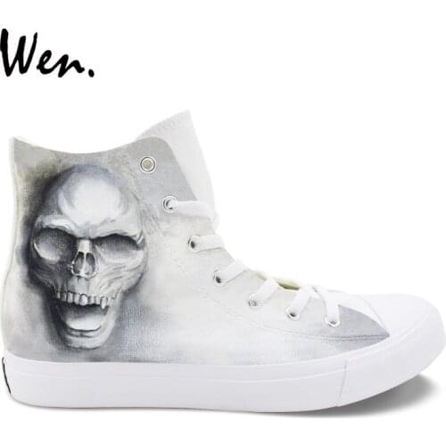 Wen High Top Grey Sneakers Skull Zombie Original Design Female Males Canvas Shoes for Skateboarding Hand Painted Unisex Shoes
