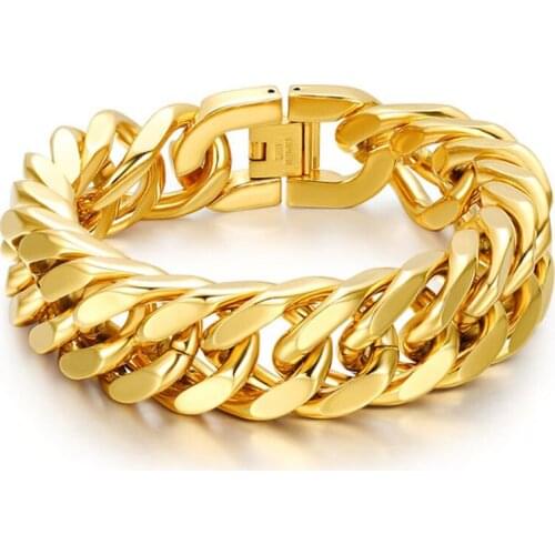 Top Quality Stainless Steel Gold Curb Cuban Chain Link Thick Bracelets Trendsetter Jewelry Rapper Men Women Accessories Bangle