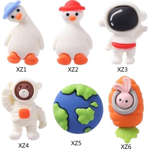 Goose Lapel Pins Plastic Resin Astronaut Carrot Earth Bear Brooches Cute Sweet Kawaii Cartoon Jewelry Gift For Kids Friends