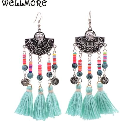 WELLMORE Statement earrings stone beads with Tassel long earrings dangle drop earrings for women Jewelry Wholesale