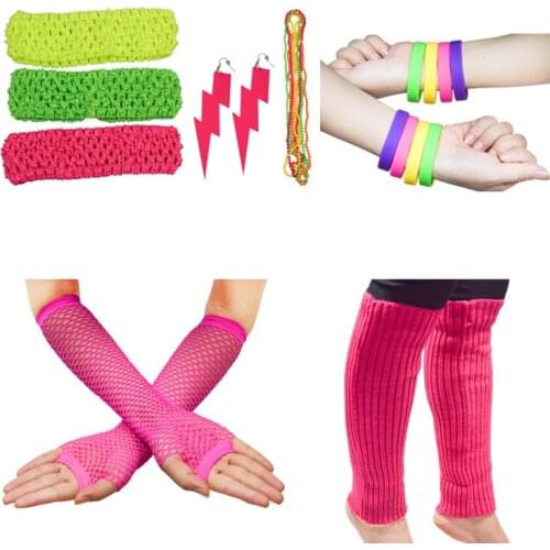 Ensnovo Womens 80s Outfit Accessories Neon Earrings Leg Warmers Gloves Cosplay Party Supplies Woman Girls Ornaments Accessory