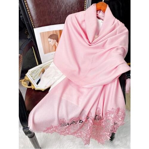 Flower shadow lace hand-embroidered wool scarf women winter long embroidered high-end shawl 100 wool, warm and comfortable