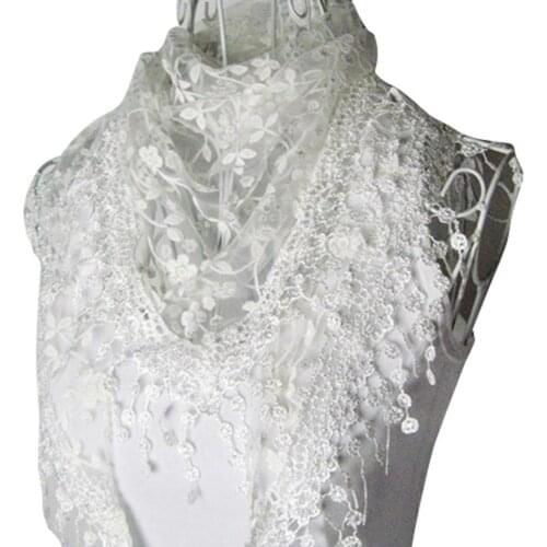 Women Lady Fashion Hollow Tassel Lace Rose Floral Scarf Triangle Shawl Wrap Mantilla Scarves Hijabs Sheer Floral Scarf Gift