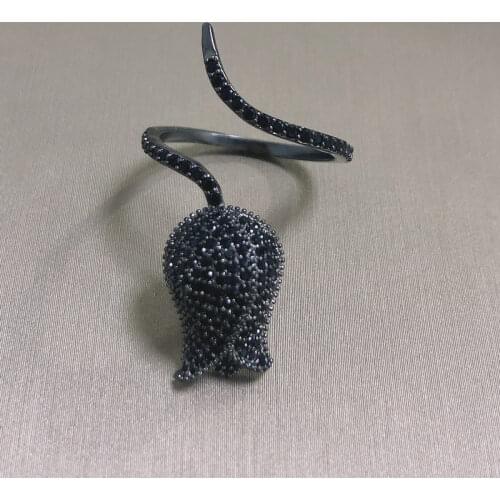 Bilincolor Fashion Flower Tulip Black Ring Open Ring for Women