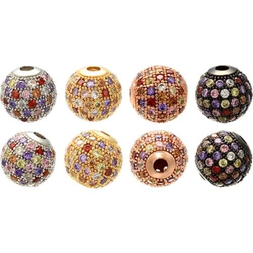 ZHUKOU 6mm/8mm/10mm Mix color Best Quality Brass Cubic Zirconia Round Spacer Beads for DIY Jewelry Findings Model: VZ200