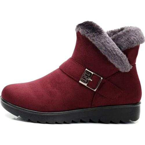 Winter Women Ankle Boots New Fashion Flock Wedge Platform Winter Warm Red Black Snow Boots Mother Female Plus Size Shoes