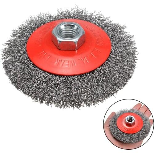 1Pcs Wire Wheel Brush Clearance Line Crimped Wire Bevel Brush Wheels M14 Thread For Angle Grinder Rust Removal Cleaning Tool