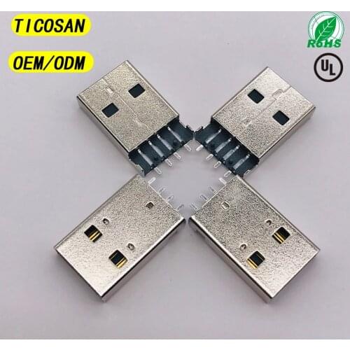 10pcs USB 2.0 4Pin A Type Male Plug SMT L=18.7 SINK1.85 Connector Black G49 for U DISK Data Transmission Charging