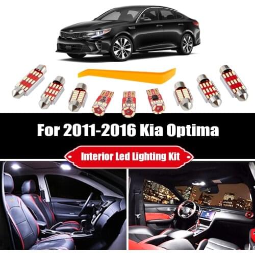 11pcs For Kia Optima 2011-2014 2015 2016 White LED Light License Plate Bulbs Interior Package Kit Map Dome Trunk Mirror Lamp