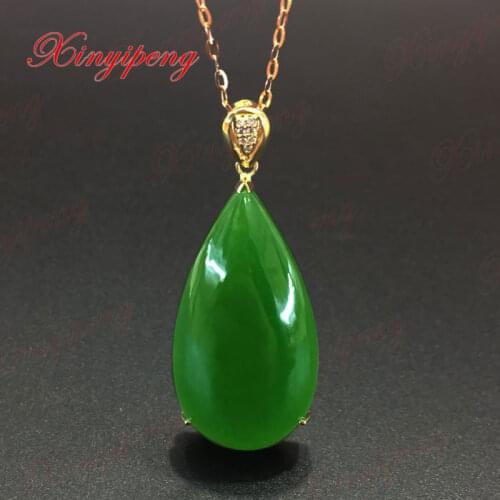 18 k yellow gold with 100% natural jade pendant Spinach is green, Simple and easy Fine jewelry