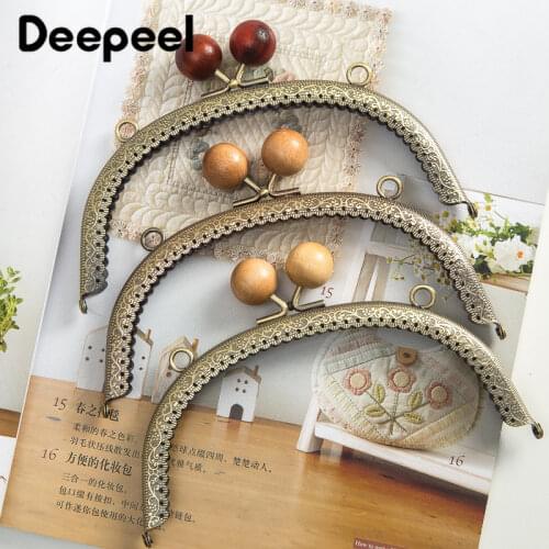 2pcs 12.5/16.5/20.5cm Metal Embossed Purse Frame with Wood Bead Head Wallet Kiss Clasps Handles DIY Sewing Hardware Accessories