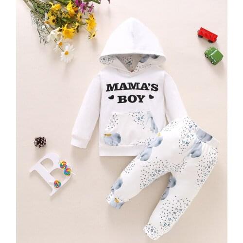 2021 0-18M Autumn Spring Toddler Infant Newborn Baby Boy Clothes Set Mamas Boy Letter Hoodies Pants Cartoon Outfits