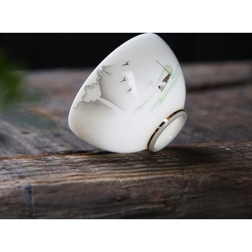 Chinese Suet jade ceramics Teacup Boutique White porcelain small Tea Bowl Handmade Tea set Accessories Master Tea cup Single cup