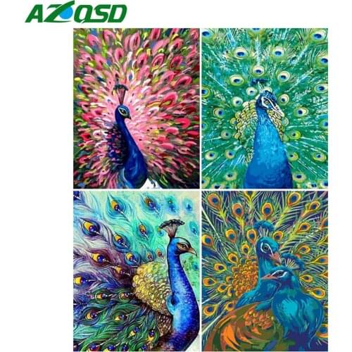 AZQSD DIY Coloring By Number Peacock Animal Acrylic Modern Wall Art Oil Painting By Numbers On Canvas Unique Gifts