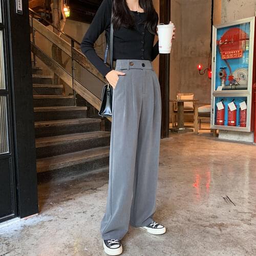 Female Winter Solid Wide Leg Suit Pants Women Full Length Trousers Ladies Casual High Waist Straight Pants OL Elegant Clothing