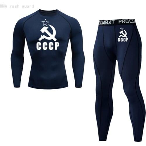 CCCP Winter long johns Men Thermal underwear set track suit Men sportswear MMA compression Tight Fitness Jogging suit Men 2 pc