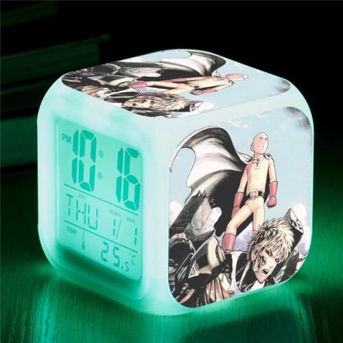 Anime ONE PUNCH MAN Digital Clocks Saitama Genos Terrible Tornado LED Alarm Clock Despertador Figure Toys Doll Gift