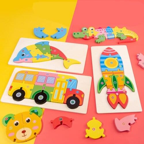 Baby 3D Wooden Puzzle Cartoon Animal Jigsaw Game for Kids Develop Intelligence Educational Toys Children Gift