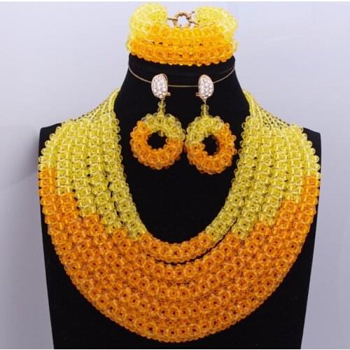 Dudo Nigerian Wedding Beads Set Gold Yellow & Orange Crystal Bridal Necklace Set For Women 2018 Newest Design Free Shipping Hot