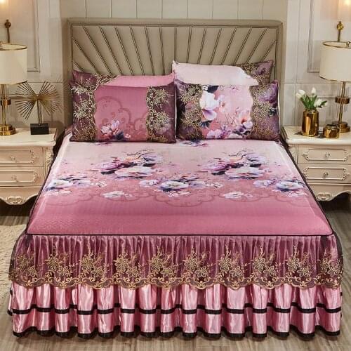 European Floral Summer Double Bedspread Set Queen King Bed Cover Embroidered Lace Cooling Air Conditioning Sleep Mat