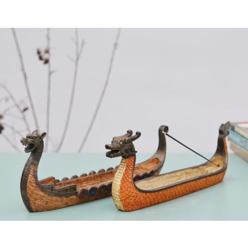 Retro Incense Burner Dragon Boat Incense Stick Holder Traditional Chinese Design Hand Carved Carving Censer Ornaments Home Decor