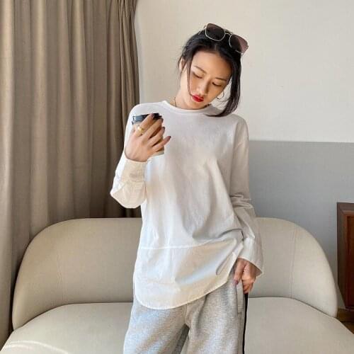IHOBBY White T Shirt High Quality Women Embrodiary Thicken Bottom Tees New Arrival Korean Style Round Neck Long Sleeve T Shirts