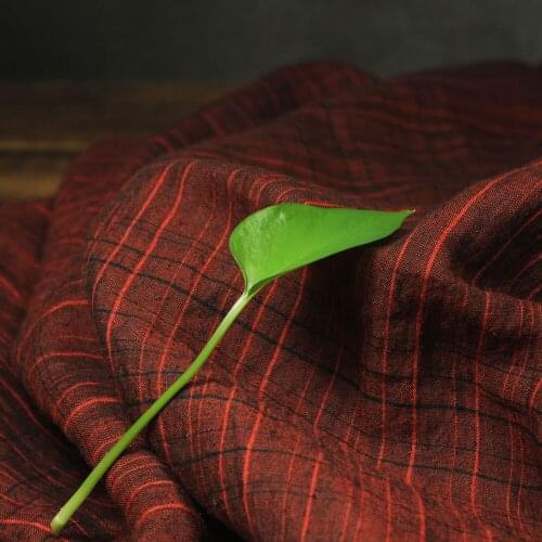 Quality flax tissus Yarn-dyed crimson lattice fabric High-end clothing patchwork fabric