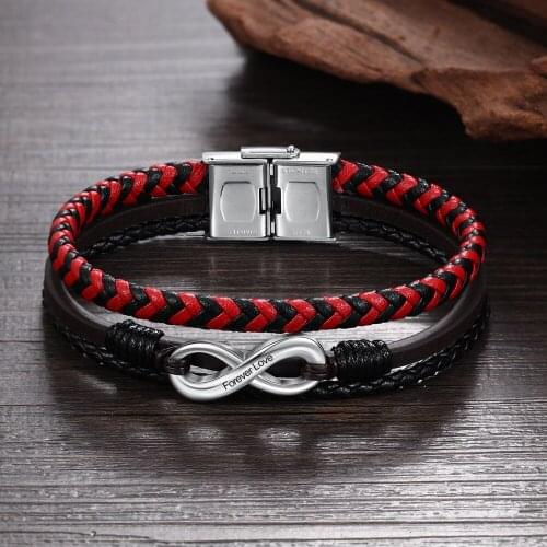 Stainless Steel Infinity Symbol Leather Bracelet for Men Custom Engraved Name Braid Rope Bracelets Wristband Gitfs