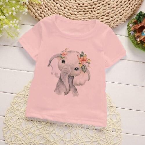 Summer Girls Clothes Streetwear Boys Shirts Floral Flower Elephant Baby Girl Tops Cartoon Kawaii Kids T-shirt Short Sleeve Vogue