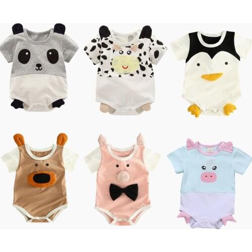 Summer Newborns Toddlers Clothes Cotton Short Rompers Lovely Anime One Piece Pink Pig Jumpsuit Infant Boy Animal Costume Outfit