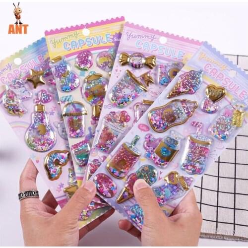 Kawaii Glittering 3D Capsule Stickers Scrapbooking DIY Bullet Journal Diary Stationery Sticker Cute Gift Supplies Sheets