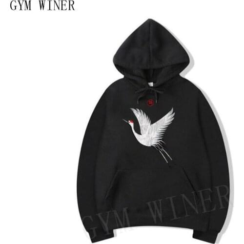 GYM WINER Embroidery Japanese Crane Hoodies Men/Women 2019 Hip Hop Casual Streetwear Hooded Sweatshirts Harajuku Male Hoodie