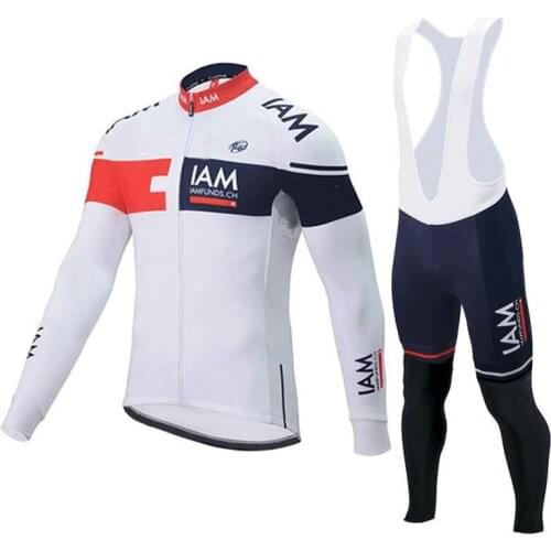 Winter Fleece Thermal 2016 IAM Team WHITE Mens Cycling Jersey Long Sleeve Bicycle Clothing With Bib PANTS Ropa Ciclismo