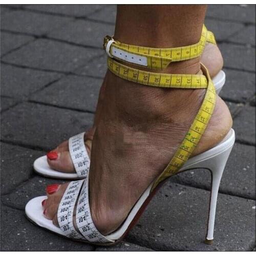 Real Photo Women Unique Design Ruler Cross High Heel Sandals Fashion Ankle Buckle Strap Open Toe Thin Heels Party Dress Shoes
