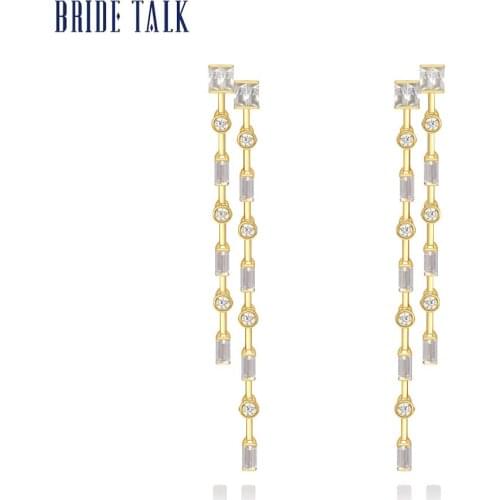 Bride Talk Fashion Elegance Women Earrings Cubic Zirconia Bamboo Shape Long Drop Tassel Dangle Earring Jewelry For Wedding
