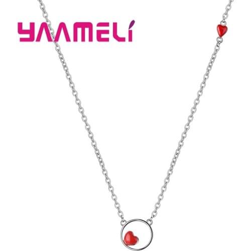 Cute New Fashion Red Heart Design Exquisite 925 Sterling Silver Necklace 18" Chain For Sweet Woman Girls Valentines Day Gift