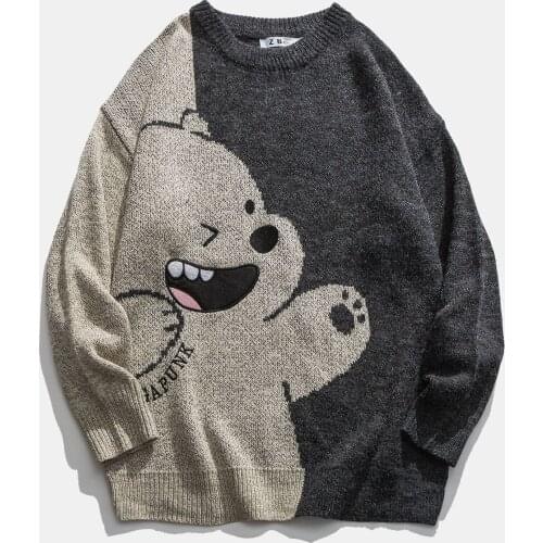Autumn and winter new 20ss cartoon cartoon cartoon bear color matching fashion hip hop loose autumn and winter new sweater coat