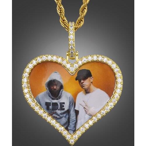 US7 Custom Made Photo Heart Necklace Pendant Medallions With Tennis Chain AAA Cubic Zircon Men Women Hip Hop Jewelry