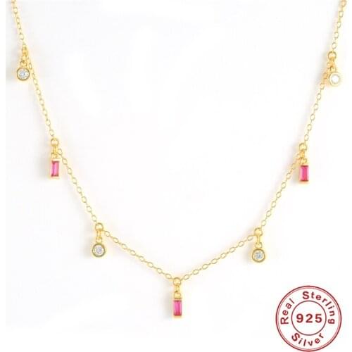 BOAKO S925 Silver Necklace Jewelry for Women 2021 on the Neck Chain Choker Pendants Red Zircon Clavicle Mujer Collares Bijoux CZ