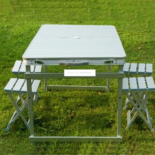 NZA-01 Beach Outdoor Folding Table Chair All Aviation Aluminum One Table Four Benches Portable Table And Chair Set