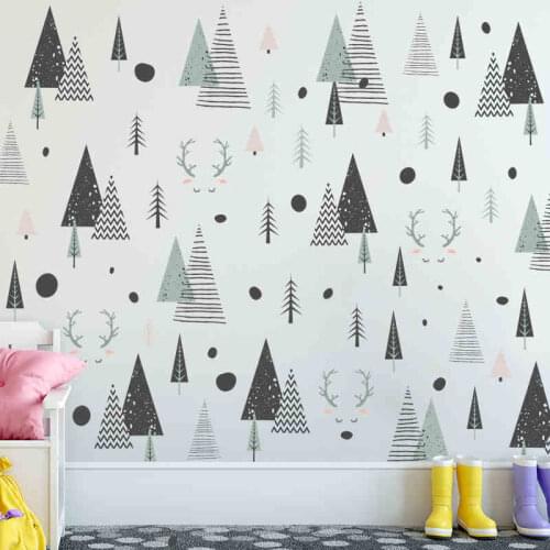 Nordic Style Triangles Tree Deer Diy Wall Decals Woodland Tree Vinyl Art Wall Sticker For Kids Room Decoration Modern Wall Decor