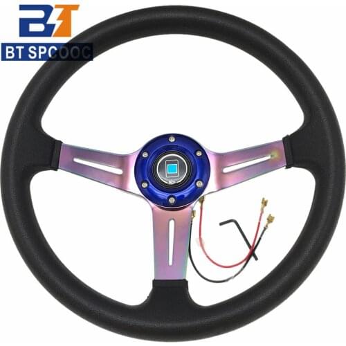 SPCOOC New Style PU 14Inch 345mm Car Steering Wheel Universal Deep 50mm Racing Sport Steering Wheel Fit For Car/ PC Racing Game