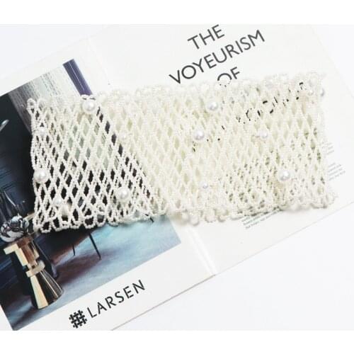 Super Wide Hollow Out Pearl cummerbund Luxury Weaving Pearl Elastic Waistband Office Ladies European Elegant Dress Belts Straps