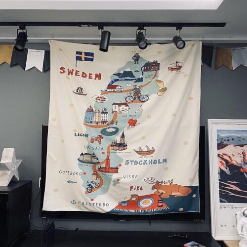 Swedan Map Tapestry Sofa Blanket Outdoor Camping Blanket Beach Picnic Mat Party Decorative Hanging Blanket Artistic Tapestry