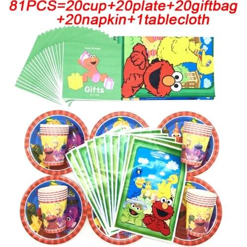 Sesame Street Birthday Party Items Disposable Cup Plate Tablecloth Tableware For Boys Baby Shower Party Gift bags Decorations