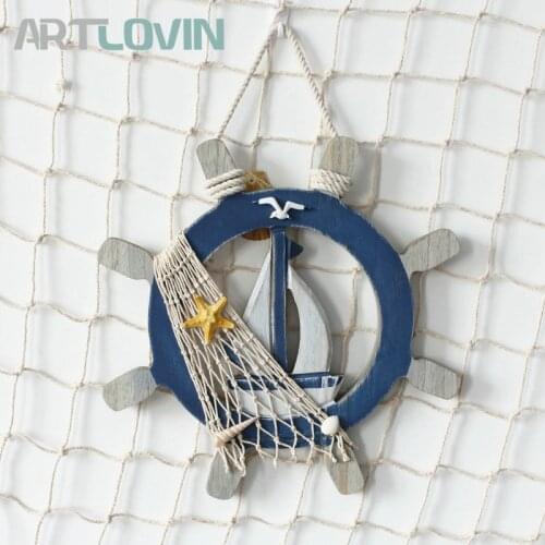 Vintage Home Decoration Accessories Mediterranean Style Handicraft Natural Wood Rudder Wall Hangings Decor Wooden Ornaments 28cm