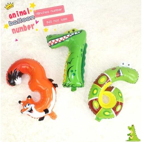 1pc 16inch Animal Number Balloons 0-9 Digital Foil Balloon Wedding Kids Party 1st Birthday Party Decoration Air Globos