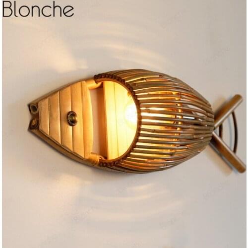 Southeast Asia Bamboo Fish Wall Lamp Vintage Chinese Style Wall Lights for Home Restaurant Bar Indoor Retro Wall Sconces Decor