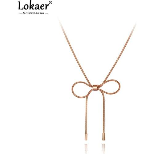 Lokaer Trendy Bohemia Stainless Steel Bowknot Charm Choker Necklace Beach Jewelry Snake Chain Pendant Necklace For Women N20062